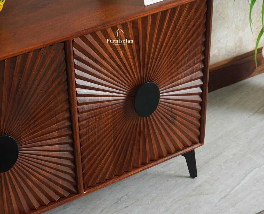 Greece Premium Look Wooden Sideboard Cabinet 2 Doors Furniselan Brown Finish
