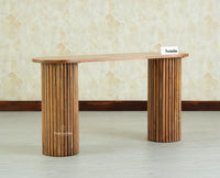 Elara Solid Wood Fluted Column Console Table for Living Room, Hallway & Entryway - Natural Oak Finish