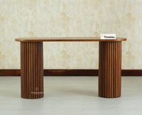 Elara Solid Wood Fluted Column Console Table for Living Room, Hallway & Entryway - Teak Finish
