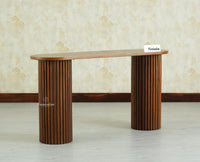 Elara Solid Wood Fluted Column Console Table for Living Room, Hallway & Entryway - Teak Finish
