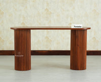 Elara Solid Wood Fluted Column Console Table for Living Room, Hallway & Entryway - Brown Finish
