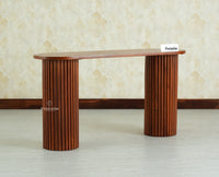 Elara Solid Wood Fluted Column Console Table for Living Room, Hallway & Entryway - Brown Finish
