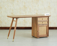 Boston Wooden Rattan Cane Study Laptop Table Desk with Two Drawer and One Door Natural Oak Finish
