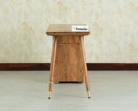 Boston Wooden Rattan Cane Study Laptop Table Desk with Two Drawer and One Door Natural Oak Finish