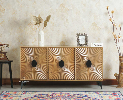 Greece Premium Look Wooden Sideboard Cabinet 3 Doors Furniselan Natural Finish