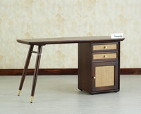 Boston Wooden Rattan Cane Study Laptop Table Desk with Two Drawer and One Door Grey Finish 