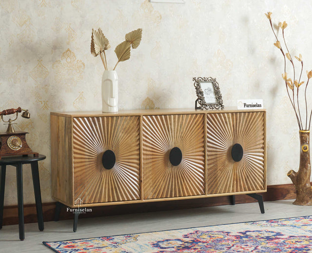Greece Premium Look Wooden Sideboard Cabinet 3 Doors Furniselan Natural Finish