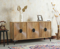 Greece Premium Look Wooden Sideboard Cabinet 3 Doors Furniselan Natural Finish