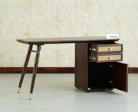 Boston Wooden Rattan Cane Study Laptop Table Desk with Two Drawer and One Door Grey Finish 
