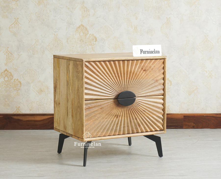Greece Wooden Two Drawer Bedside Table Nightstand Furniselan Natural Finish