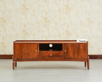 Wellington Solid Wood TV Cabinet Two Door and One Drawer- Brown Finish