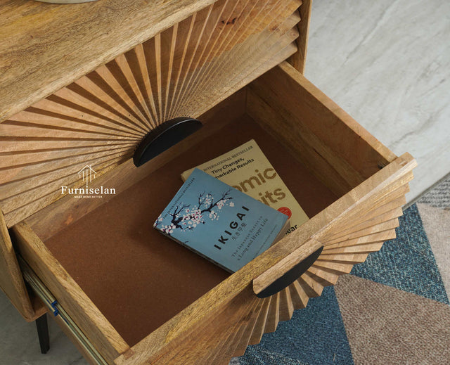 Greece Wooden Two Drawer Bedside Table Nightstand Furniselan Natural Finish