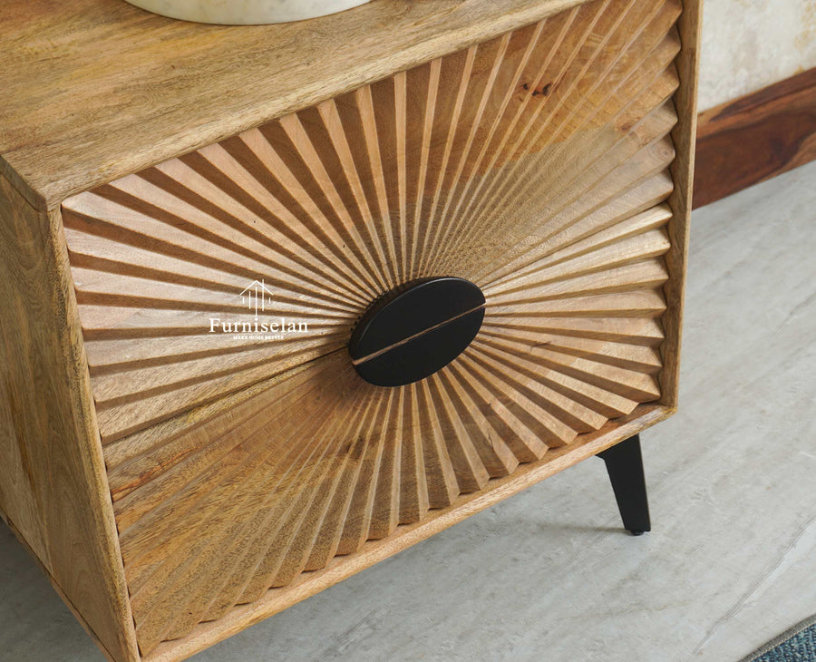 Greece Wooden Two Drawer Bedside Table Nightstand Furniselan Natural Finish