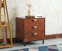 Victoria Wooden Three Drawer Bedside Table Nightstand Furniselan Brown Finish