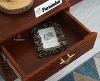 Victoria Wooden Three Drawer Bedside Table Nightstand Furniselan Brown Finish