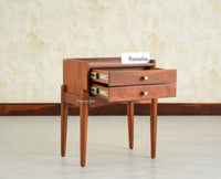 Wellington Solid Wood Two Drawer Side Table - Furniselan-Brown Finish