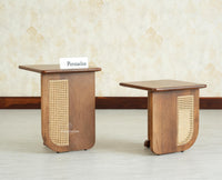 Boston Luma Wooden Multipurpose Side Table Set of Two Teak Finish
