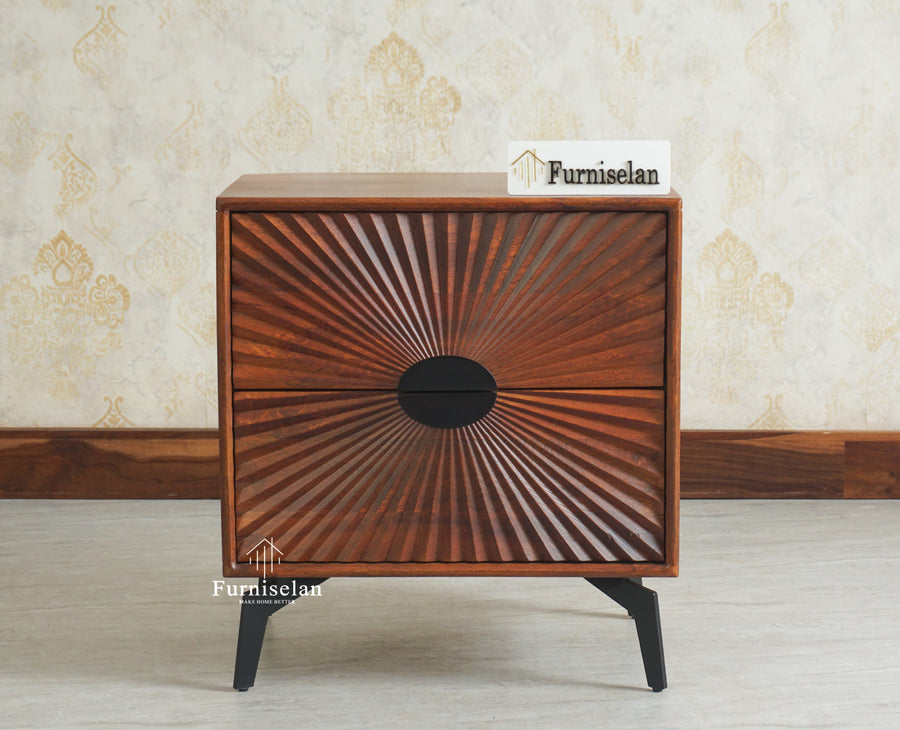 Greece Wooden Two Drawer Bedside Table Nightstand Furniselan Brown Finish