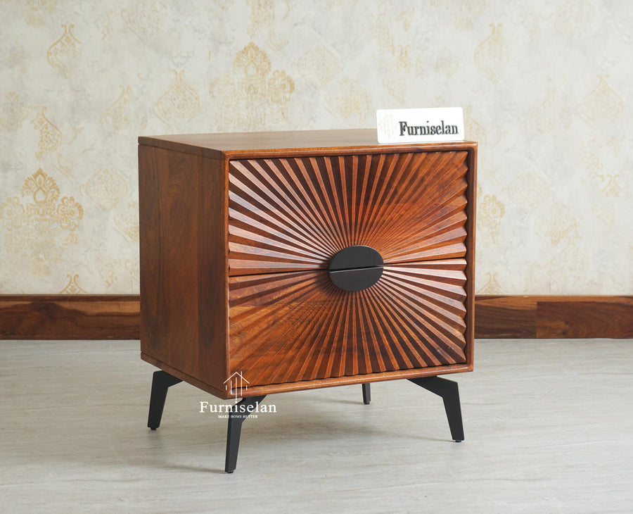 Greece Wooden Two Drawer Bedside Table Nightstand Furniselan Brown Finish
