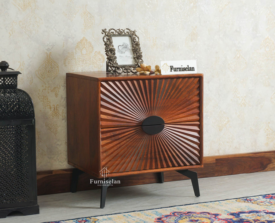Greece Wooden Two Drawer Bedside Table Nightstand Furniselan Brown Finish