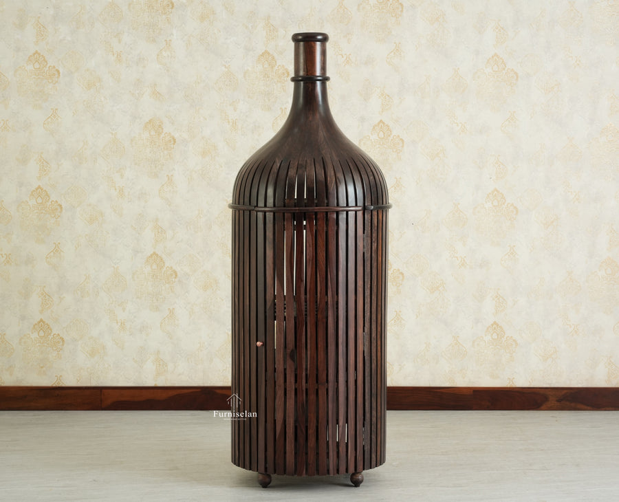 Florence Decanter Style Sheesham Wood Bar Cabinet with Glass Holder Furniselan grey Finish