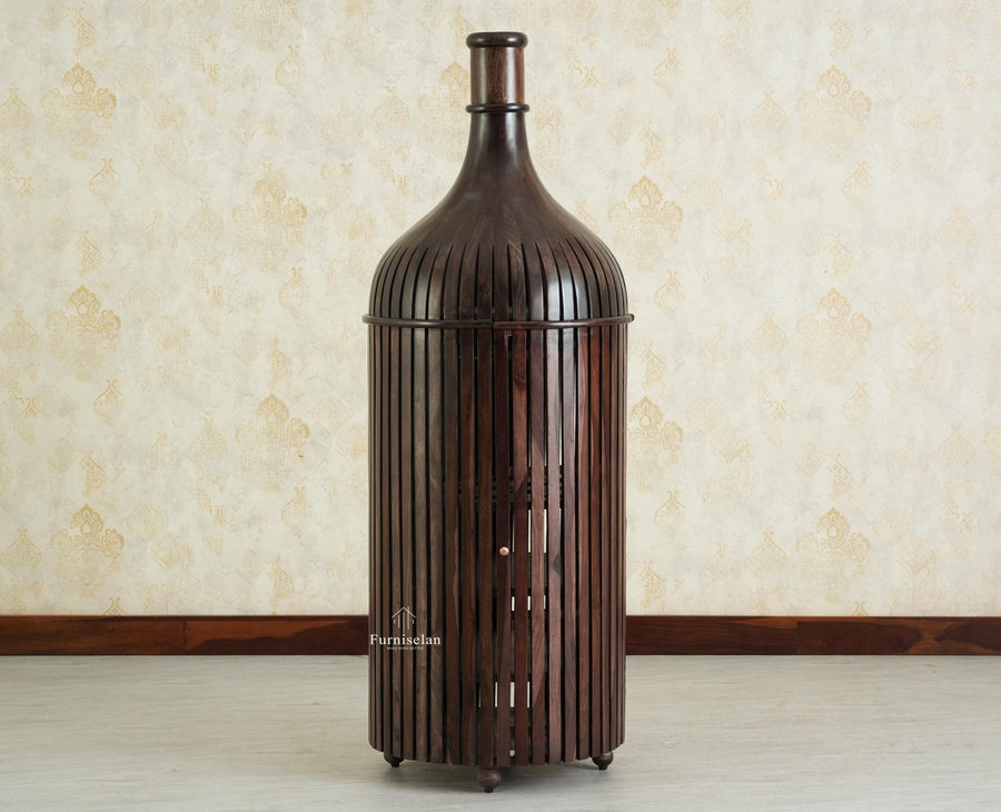 Florence Decanter Style Sheesham Wood Bar Cabinet with Glass Holder Furniselan grey Finish