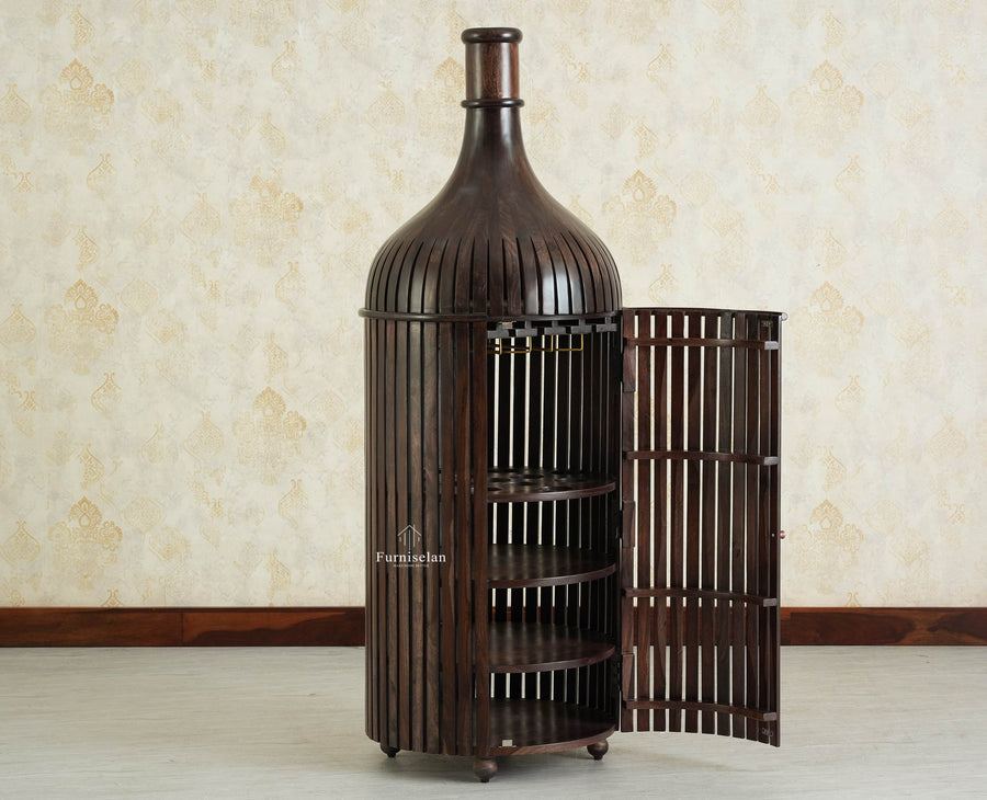 Florence Decanter Style Sheesham Wood Bar Cabinet with Glass Holder Furniselan grey Finish