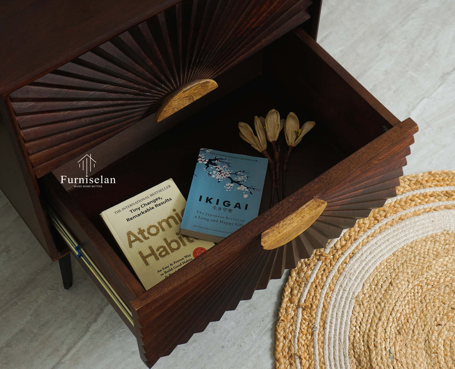 Greece Wooden Two Drawer Bedside Table Nightstand Furniselan Grey Finish