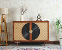 The Regal Solid Wood Rattan Sideboard Cabinet Two Doors Furniselan Brown Finish