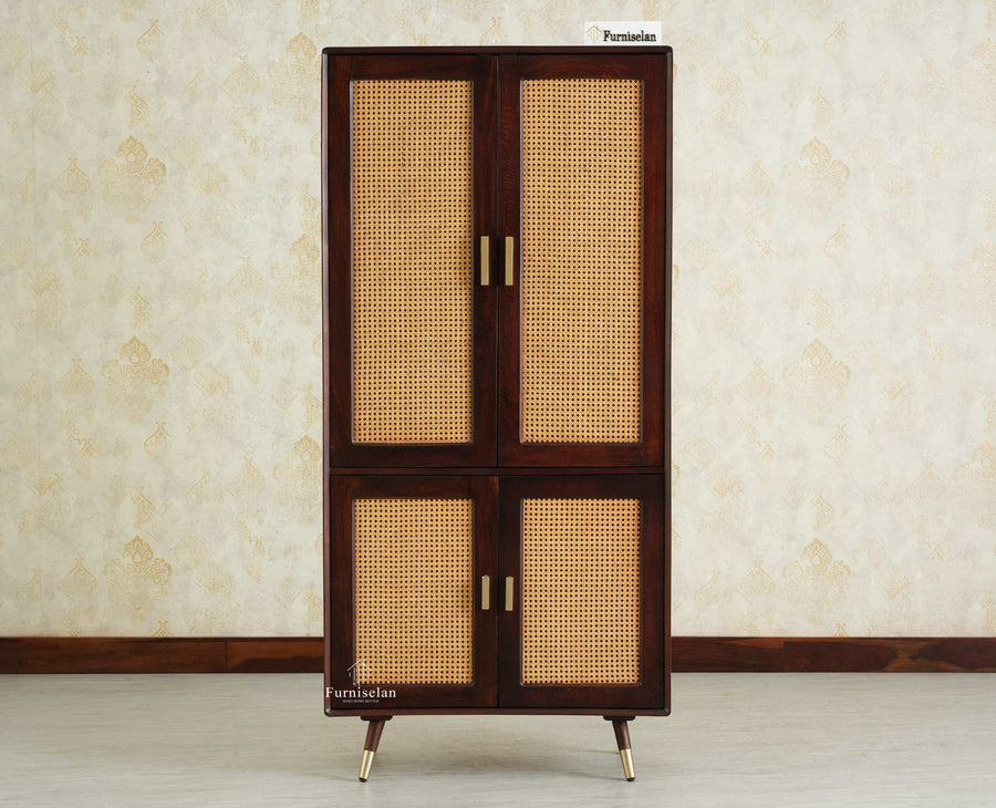 Boston Solid Mango Wood 4 Door Crockery Cabinet | Modern Kitchen Storage Unit Furniselan Grey Finish