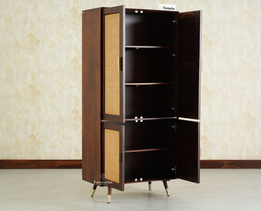 Boston Solid Mango Wood 4 Door Crockery Cabinet | Modern Kitchen Storage Unit Furniselan Grey Finish