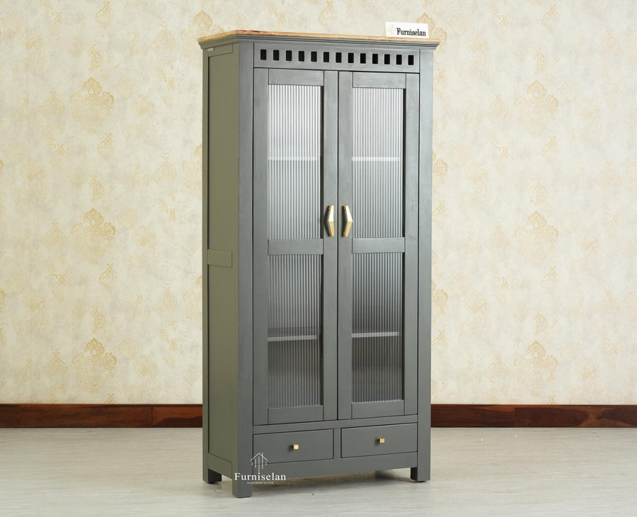 Alexandria Solid Wood Kitchen Crockery Cabinet Two Door Two Drawers Furniselan-Slate grey
