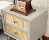 Boston Solid Wood Rattan Cane Two Drawer Bedside Table - Bedside Table - Furniselan Cool-Grey 