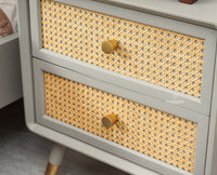 Boston Solid Wood Rattan Cane Two Drawer Bedside Table - Bedside Table - Furniselan Cool-Grey 