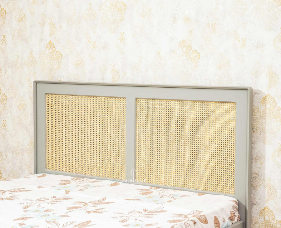 Boston Solid Wood Rattan Cane Queen Size Bed - Queen Size Bed - Furniselan Cool-Grey