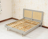 Boston Solid Wood Rattan Cane Queen Size Bed - Queen Size Bed - Furniselan Cool-Grey