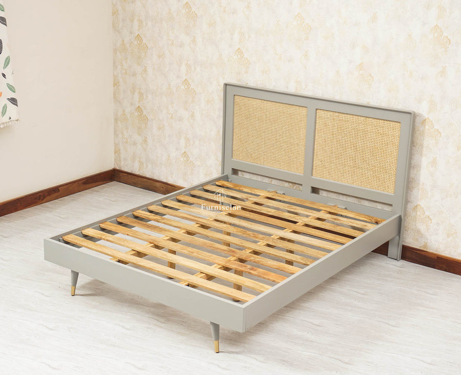 Boston Solid Wood Rattan Cane Queen Size Bed - Queen Size Bed - Furniselan Cool-Grey