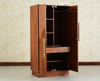 Edinburgh Wooden Two Door Wardrobe Almirah Cabinet - Brown Finish