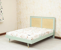 Boston Solid Wood Rattan Cane Queen Size Bed - Queen Size Bed - Furniselan Silt-Green 