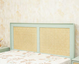 Boston Solid Wood Rattan Cane Queen Size Bed - Queen Size Bed - Furniselan Silt-Green 