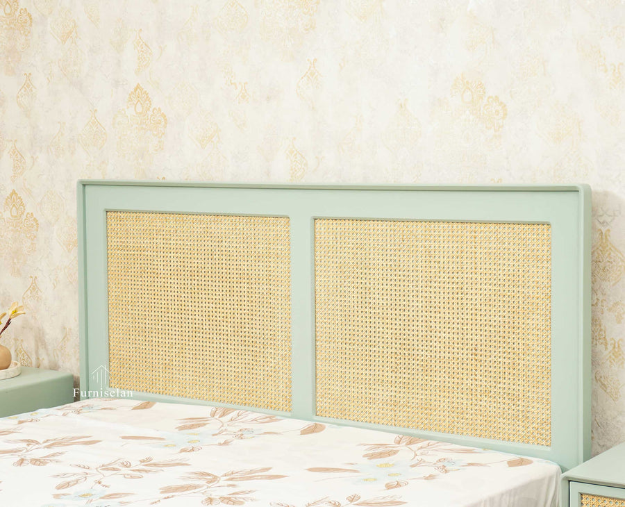 Boston Solid Wood Rattan Cane Queen Size Bed - Queen Size Bed - Furniselan Silt-Green 
