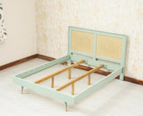 Boston Solid Wood Rattan Cane Queen Size Bed - Queen Size Bed - Furniselan Silt-Green 