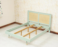 Boston Solid Wood Rattan Cane Queen Size Bed - Queen Size Bed - Furniselan Silt-Green 