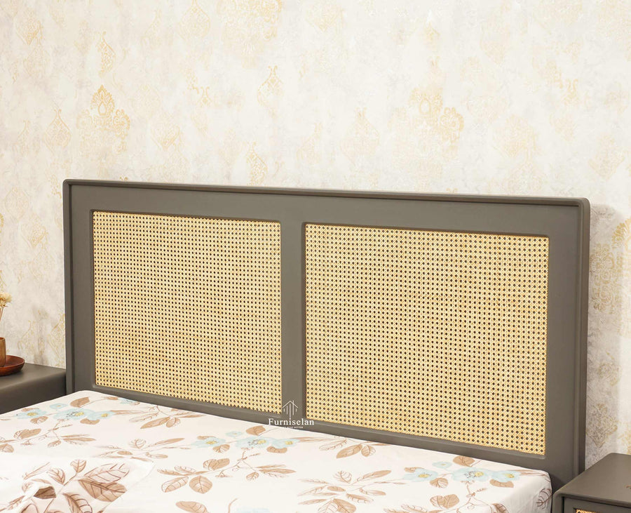 Boston Solid Wood Rattan Cane Queen Size Bed - Queen Size Bed - Furniselan Slate-Grey 