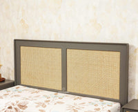 Boston Solid Wood Rattan Cane Queen Size Bed - Queen Size Bed - Furniselan Slate-Grey 
