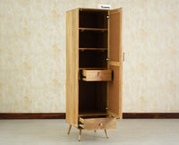 Boston Solid Wood Rattan Cane Single Door Wardrobe - Wardrobes & Cabinets - Furniselan-Natural Finish