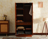 Edinburgh Wooden Two Door Wardrobe Almirah Cabinet - Brown Finish