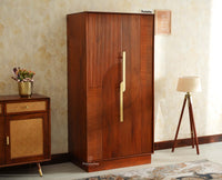 Edinburgh Wooden Two Door Wardrobe Almirah Cabinet - Brown Finish