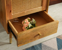 Boston Solid Wood Rattan Cane Single Door Wardrobe - Wardrobes & Cabinets - Furniselan-Natural Finish