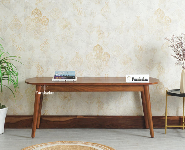 Antilia Wooden Three Seater Dining Bench Furniselan Teak Finish